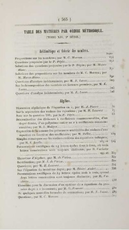 Table des matières par ordre méthodique.