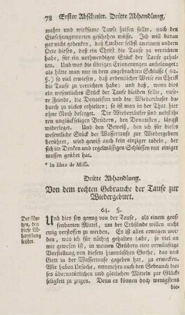 Dritte Abhandlung. Von dem rechten Gebrauche der Taufe zur Wiedergeburt