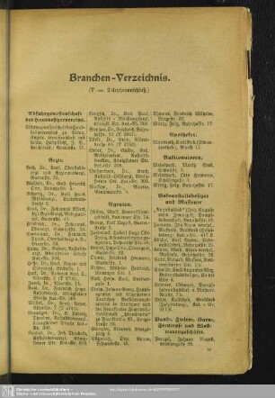 Berufsklassen und Gewerbebetriebe : Branchen-Verzeichnis
