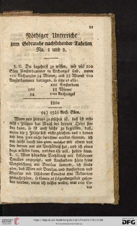 Nöthiger Unterricht zum Gebrauche nachstehender Tabellen