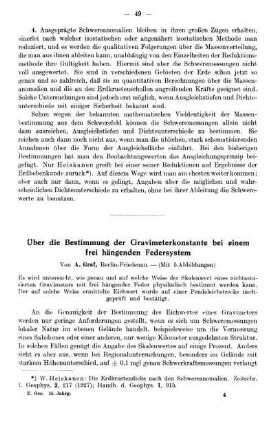 Über die Bestimmung der Gravimeterkonstante bei einem frei hängenden Federsystem