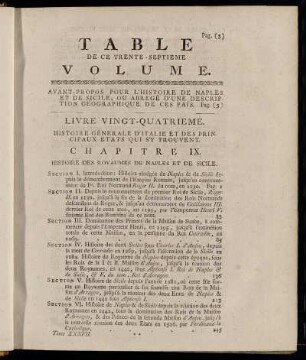 Table de ce Trente-Septieme Volume.