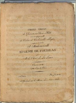 Trois trios de clavecin ou piano-forté, avec accompagnement de violon et violoncelle obligés : oeuvre 10me ; (2me livre de trios)