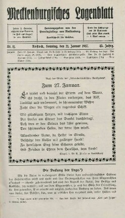Nr. 11. Rostock, Sonntag, den 21. Januar 1917.