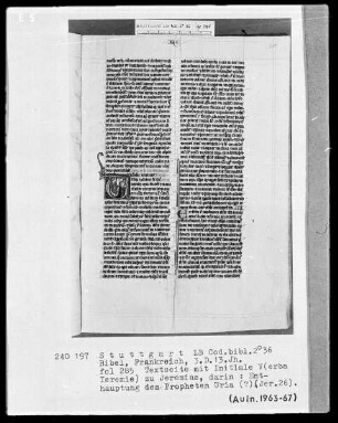 Bibel — Initiale V (erba Ieremiae), darin Enthauptung eines Propheten, Folio 285recto