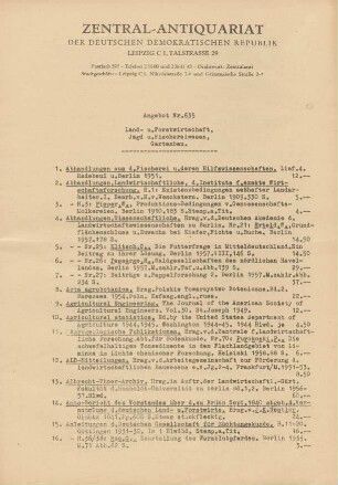 Nr. 635: Land- und Forstwirtschaft, Jagd u. Fischereiwesen, Gartenbau