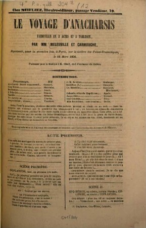 Le voyage d'anacharsis : Vaudeville en 3 actes et 5 tableaux