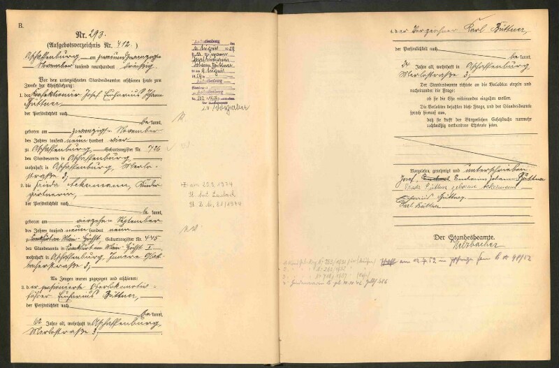 Standesamtsbuch der Stadt Aschaffenburg: Eheschließungen 252/1930 - 130/1931