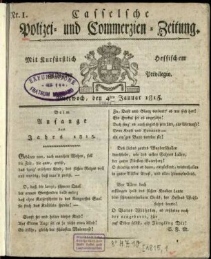 Nr. 1, Mittwoch, den 4ten Januar 1815