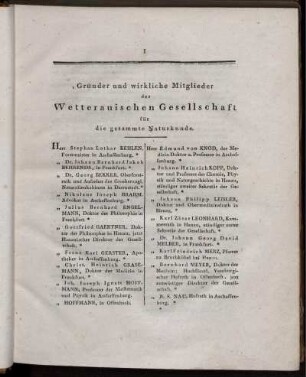 Gründer und wirkliche Mitglieder der Wetterauischen Gesellschaft für die gesammte Naturkunde.