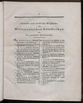 Gründer und wirkliche Mitglieder der Wetterauischen Gesellschaft für die gesammte Naturkunde.