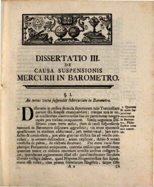 Phaenomena barometri, quatuor dissertationibus inaug. illustrata : Diss. III., de causa suspensionis Mercurii in barometro