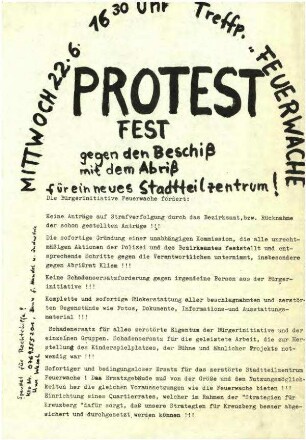 Flugschrift: Protestfest gegen den Beschiss mit dem Abriss, 1977