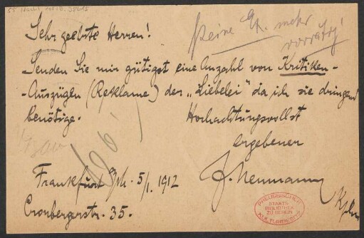 Brief an B. Schott's Söhne : 05.01.1912