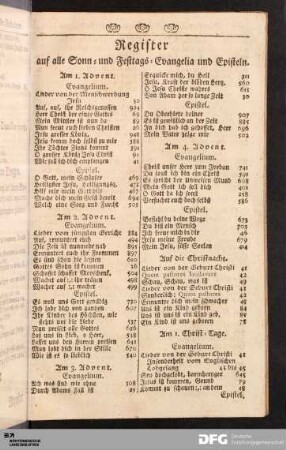 Register auf alle Sonn- und Festtags-Evangelia und Episteln.