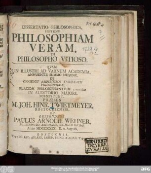 Dissertatio Philosophica, Sistens Philosophiam Veram, In Philosopho Vitioso