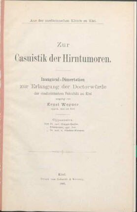 Zur Casuistik der Hirntumoren
