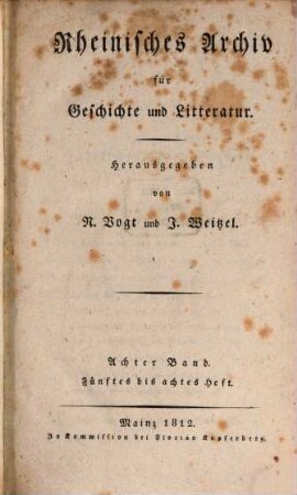 Rheinisches Archiv für Geschichte und Litteratur, 8. 1812