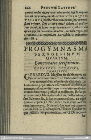 Progymnasma Sexagesimum Quartum. Concertatio scriptionis