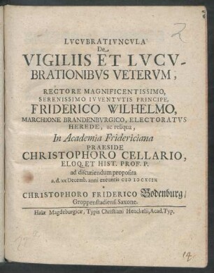 Lucubratiuncula De Vigiliis Et Lucubrationibus Veterum