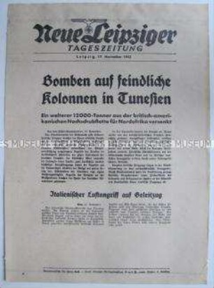 Extrablatt der "Neuen Leipziger Tageszeitung" u.a. zum italienischen Luftangriff auf Geleitzug