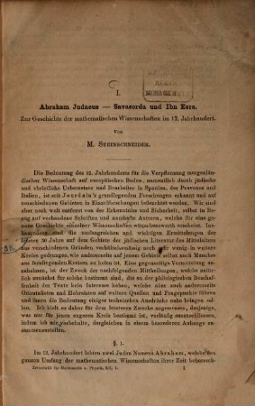 Abraham Judaeus-Savasorda und Ibn Esra : Zur Geschichte der mathematischen Wissenschaften im 12. Jahrhundert. Separatabdruck aus der Zeitschrift für Mathematik u. Physik. XII, 1 -