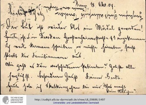 Postkarte vom 18.10.1907