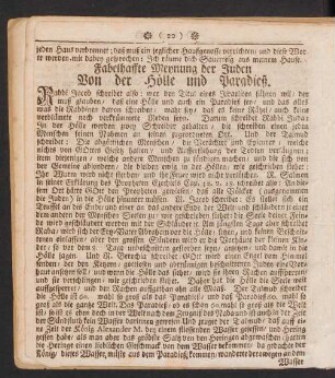 Fabelhaffte Meynung der Juden Von der Hölle und Paradieß