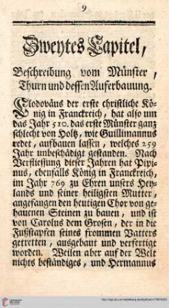 Zweytes Capitel: Beschreibung vom Muenster, Thurn und dessen Auferbauung