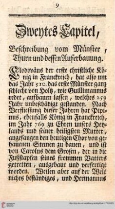 Zweytes Capitel: Beschreibung vom Muenster, Thurn und dessen Auferbauung