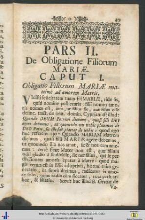 Pars II. De Obligatione Filiorum Mariae.