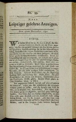 No. 99. Den 13ten December 1791.