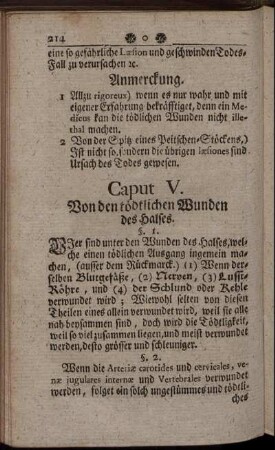 Caput V. Von den tödtlichen Wunden des Halses.