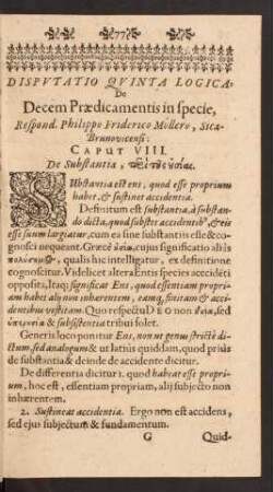 Cap. VIII. De Substantia, [...]