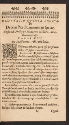 Cap. VIII. De Substantia, [...]