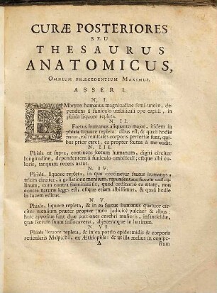 Frederici Ruyschii .. . Curae Posteriores, Seu Thesaurus Anatomicus Omnium Praecedentium Maximus : Cum Figuris aeneis