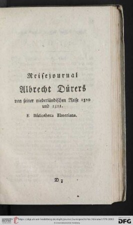 Reisejournal Albrecht Dürers von seiner niederländischen Reise 1520 und 1521