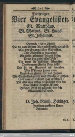 Die heiligen Vier Evangelisten. St. Matthäus. St. Marcus. St. Lucas. St. Johannes