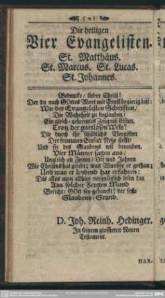 Die heiligen Vier Evangelisten. St. Matthäus. St. Marcus. St. Lucas. St. Johannes
