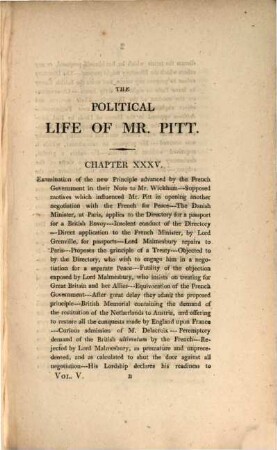 A history of the political life of the right honourable William Pitt : including some account of the times in which he lived ; in six volumes. 5