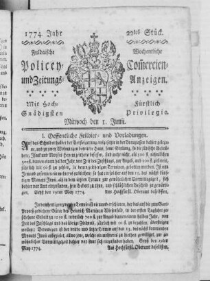 22tes Stück., Ausgabe vom 1. Juni 1774