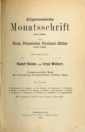 Altpreußische Monatsschrift. 24 = Bd. 90. 1887