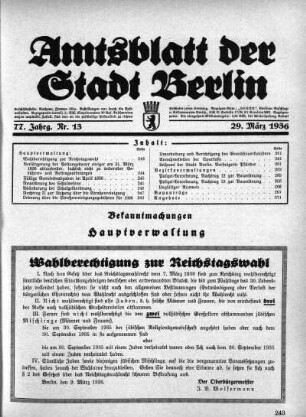 1936,13: Nr. 13, 29. März 1936