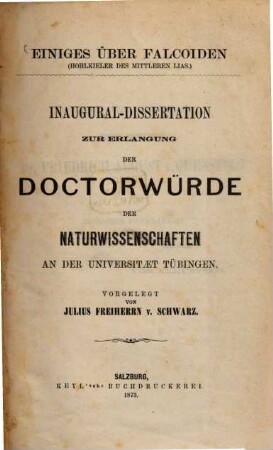 Einiges über Falcoiden Hohlkieler des mittleren Lias : Inaugural-Dissertation