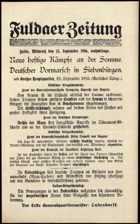 Ausgabe vom Mittwoch, den 13. September 1916.