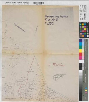 Hamm (Hamm) Gemeindegrenze mit Werries (Gemarkung Hamm Flur 12) 1938 1 : 1250 62 x 50 Pause mit Einzeichnung Regierung Arnsberg Nr. 17766