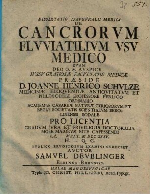 Dissertatio de cancrorum fluviatilium usu medico