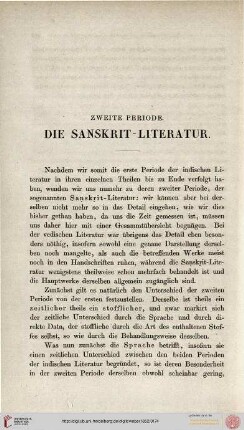 Zweite Periode, die Sanskrit-Literatur