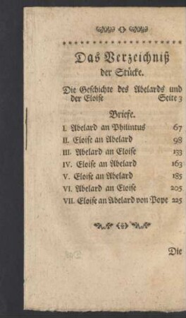 Das Verzeichniß der Stücke.