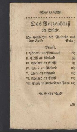 Das Verzeichniß der Stücke.